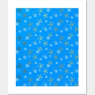 SNOWFLAKES Pattern Gold And White Posters and Art